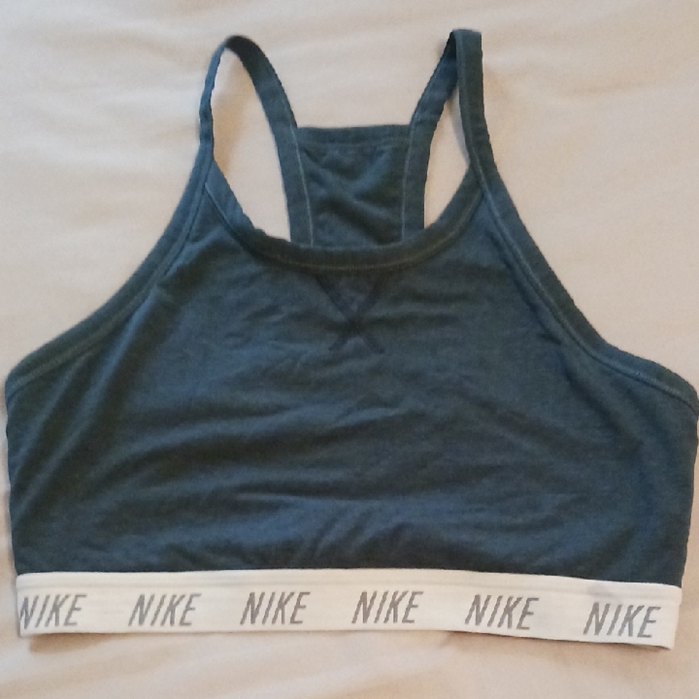 Nike Blue and White Sports Bra with Racerback Design